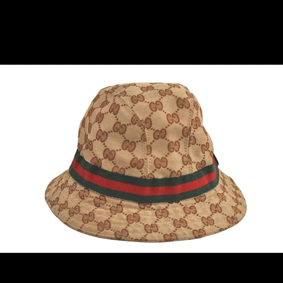 Gucci Tan Bucket Hat with Red and Green Stripe Gucci | Accessories | Gucci Monogram Bucket Hat With Red And  main image 4